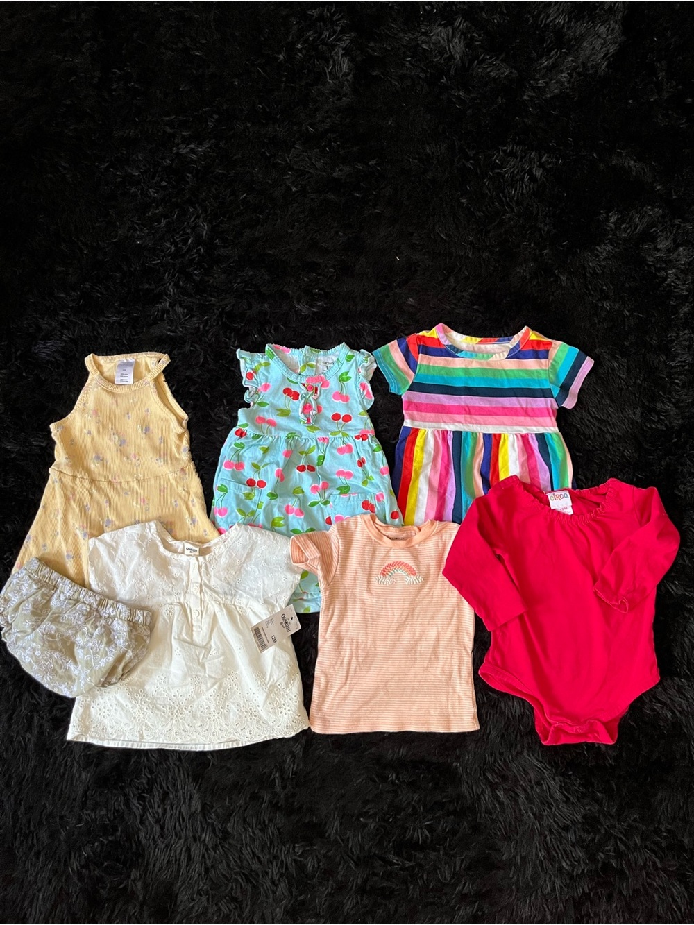 COTTON 12 Months Girl CHERRY PATTERN 7 Piece Bundle